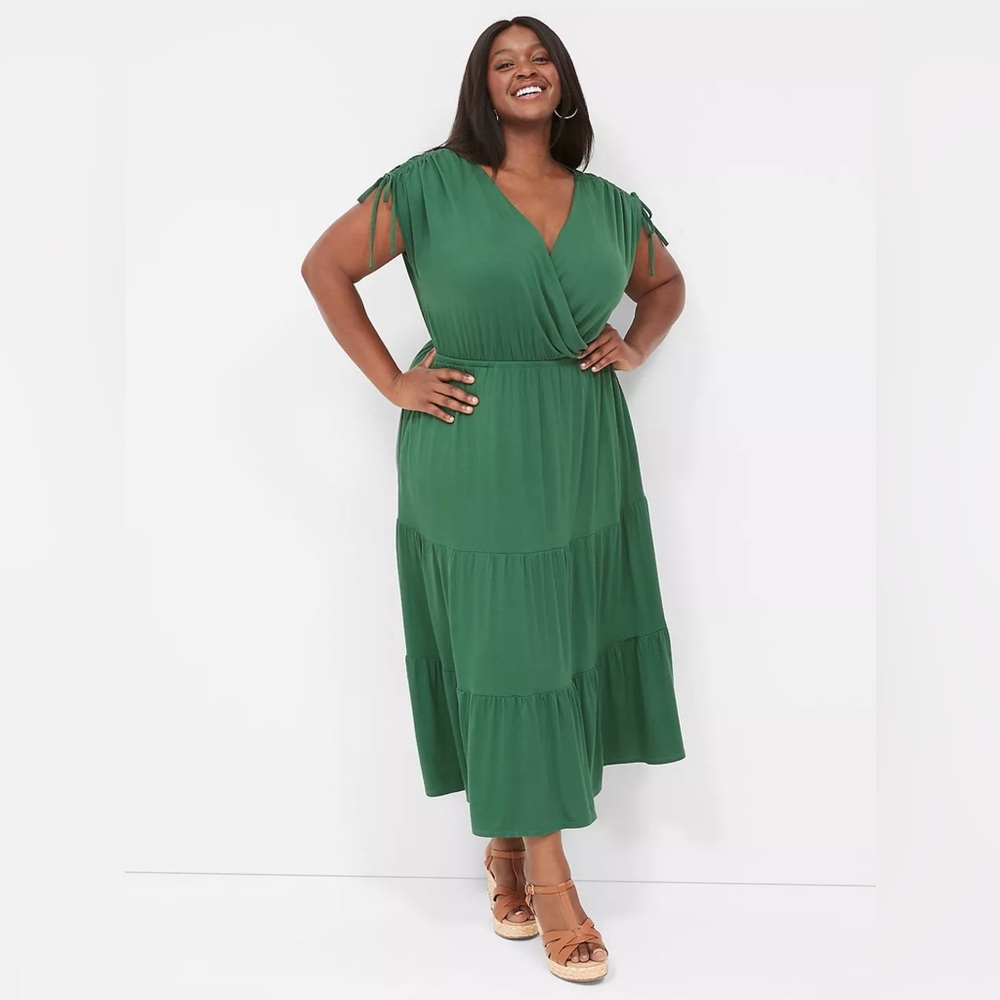 Lane Bryant Ruched-Shoulder Tiered Jersey Midi Dress 26/28